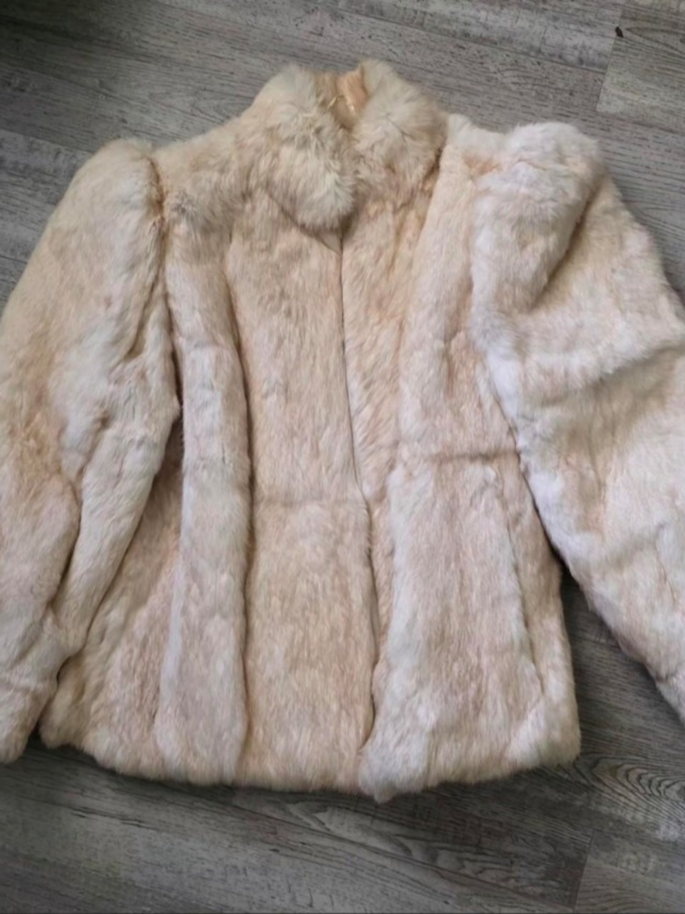 Vintage Classic Cream Real Rabbit Fur Jacket - Women's Coat Sz L